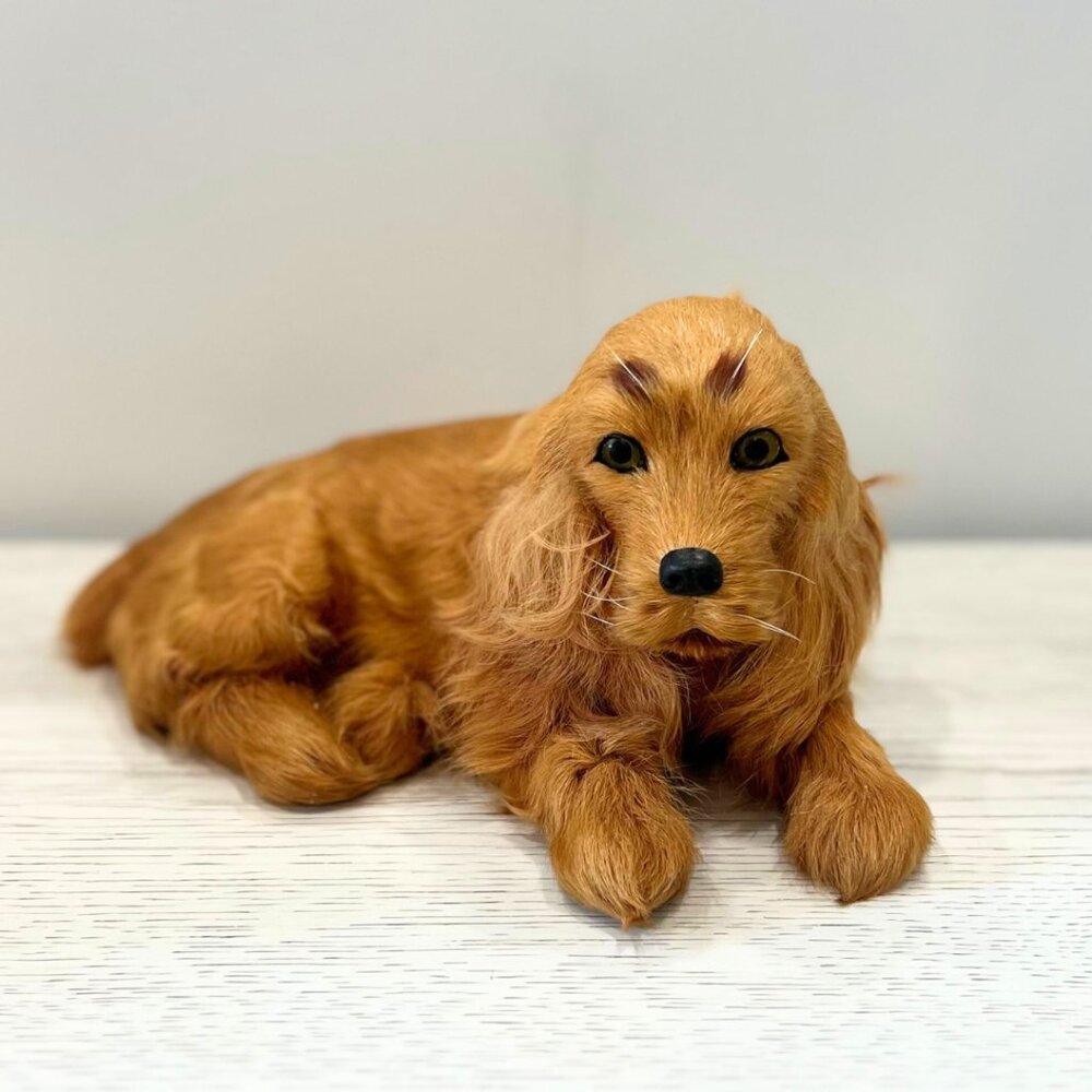 Vintage Real Goat Fur Cocker Spaniel Dog Statue Mid Century Kitsch Collectable